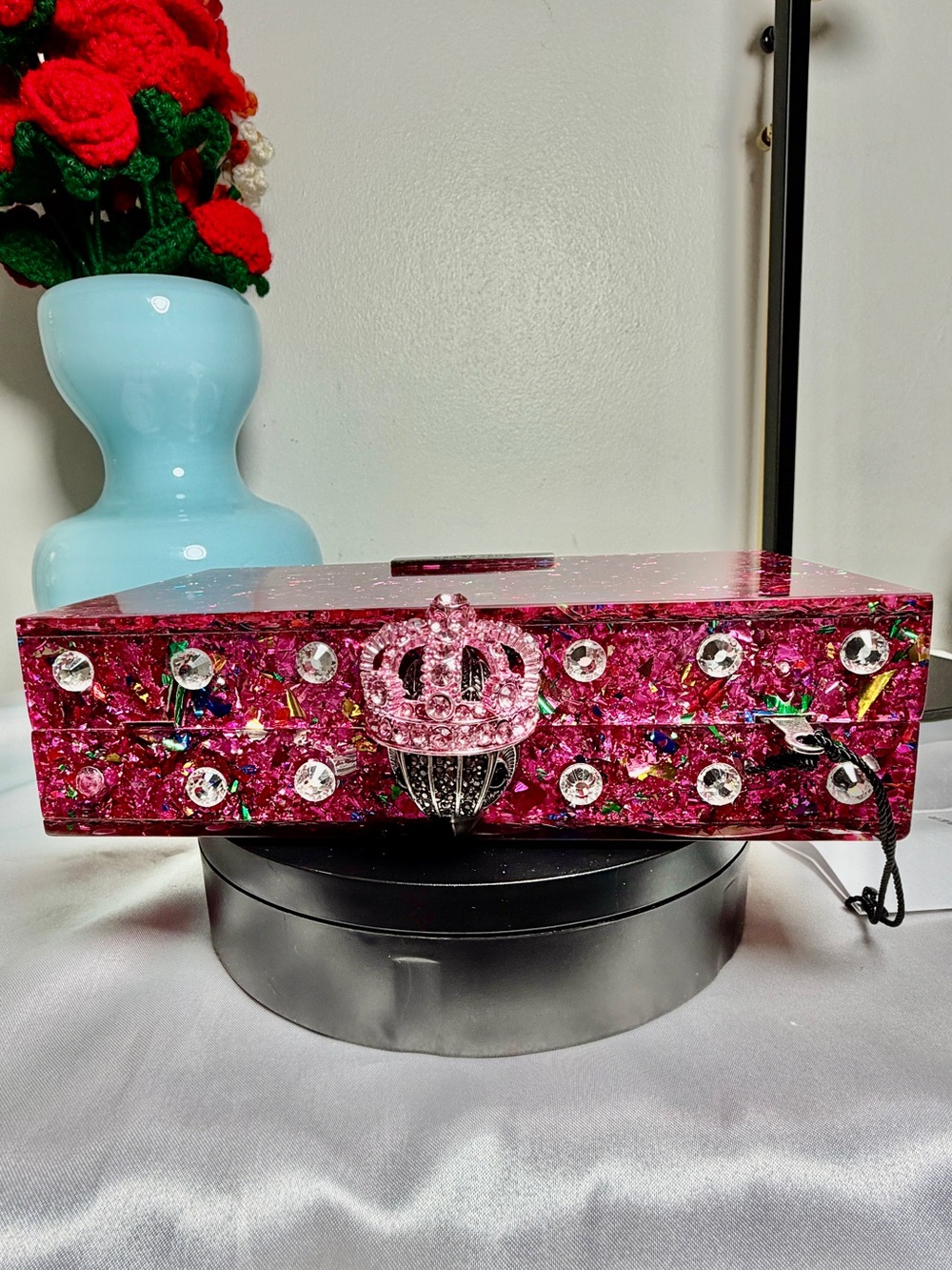 Kurt Geiger Hot Pink Glitter London Sticker Box Clutch NWT - Picture 8 of 10